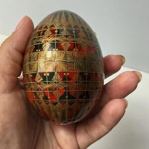 pysanka traditional Ukrainian Wooden Easter egg With Stand Signed Gold Leaf